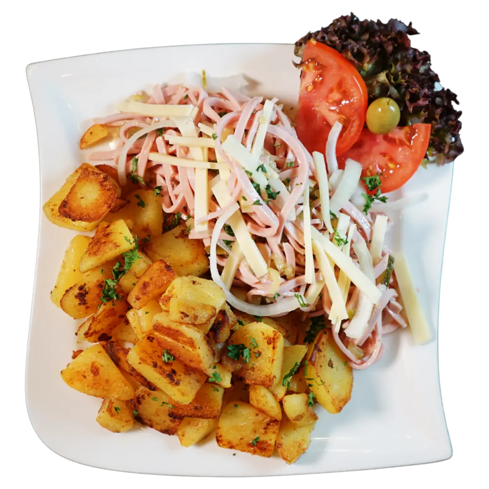 Wurstsalat Schweizer Art mit Bratkartoffeln im Schnokeloch Saarbrücken